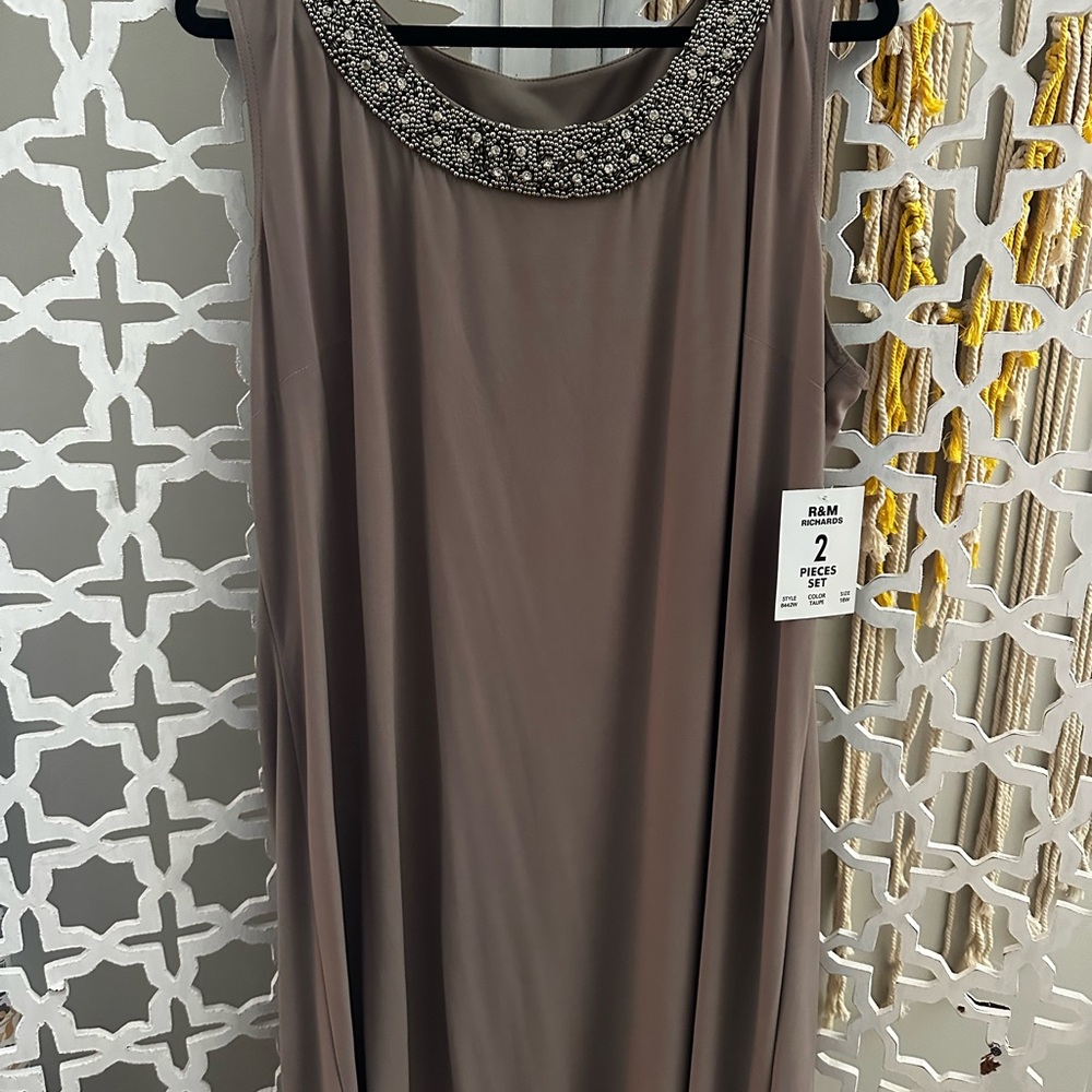 Macy's Taupe Sheer Sleeve Dress
